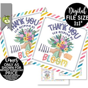 thanks for helping us/me bloom, Bloom, Teacher Appreciation, Plant tag, thank you, Teacher tag, floral theme , Teacher Printable, favor tag