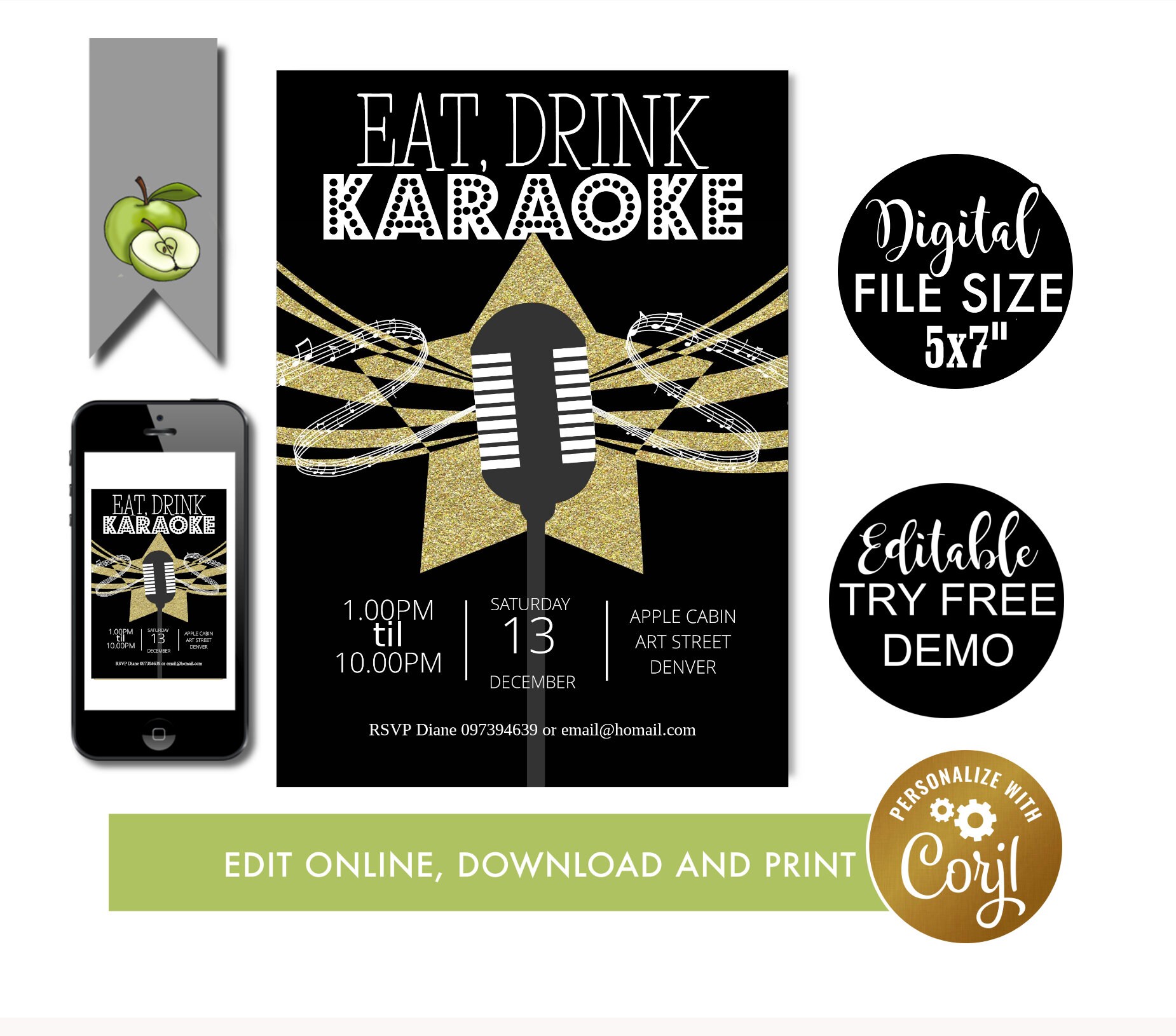 Karaoke party event invitation eat drink invite New Etsy