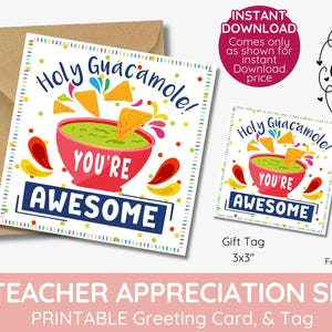 Heilige guacamole! cadeaulabel leraar, personeel waardering bedankt, afdrukbaar, Mexicaanse gunsttags, cadeaulabel klas, instant download taco nacho