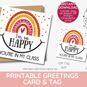 i&#39;m so Happy you&#39;re in my class gift tags, teacher favour tags, school gift tag, printable, valentine tags, school pencil, Stationery gifts