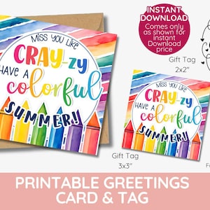 et carte CRAY-ZY vous manquent | Imprimable d'été coloré | Etiquette cadeau couleur crayon | Carte de voeux de fin d'année enseignant étudiant