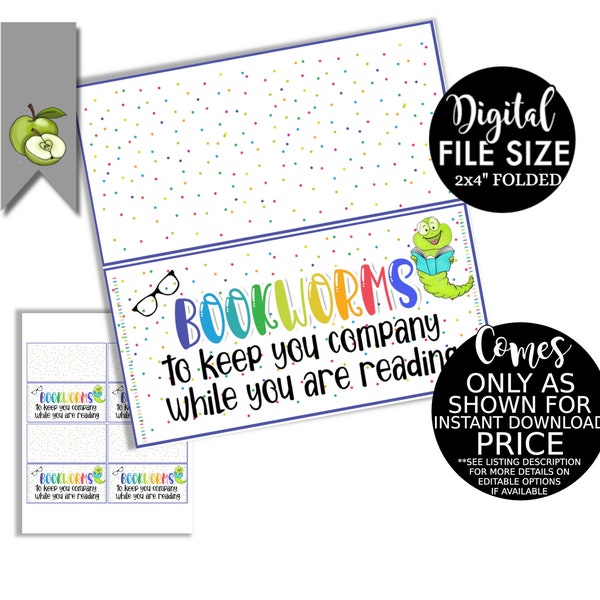 Bookworms Topper, to keep you company   while you are reading, printable tag, read more books , jelly snakes, summer. instant download