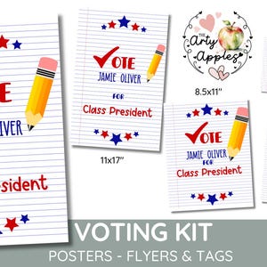 Vote for me editable tag, class president, note paper, school vote tag, student election, flag tag, write stuff, Voting tag, end of year