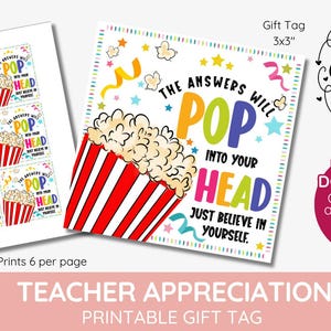 Etiquetas de regalo para palomitas de maíz, las respuestas aparecerán en tu mente. Prueba, estadística, etiqueta de regalo imprimible, palomitas de maíz, descarga instantánea