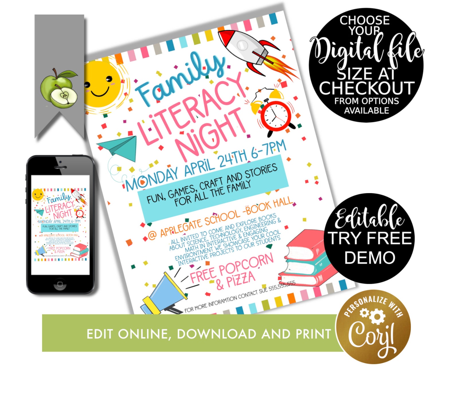 School Family Literacy Night Flyer Book Sale Template Book | Etsy