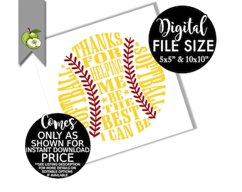 Softball art printable, Coach Appreciation gift, best I can be, thank you, typography, Softball, Printable, wall art digital file, SB2