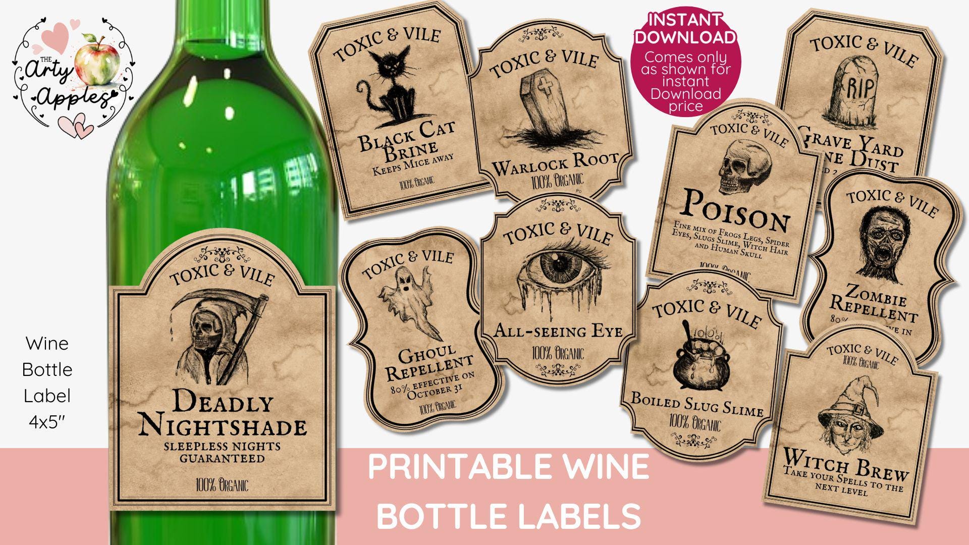 Whaline Halloween Wine Bottle Labels Stickers Vintage Scary