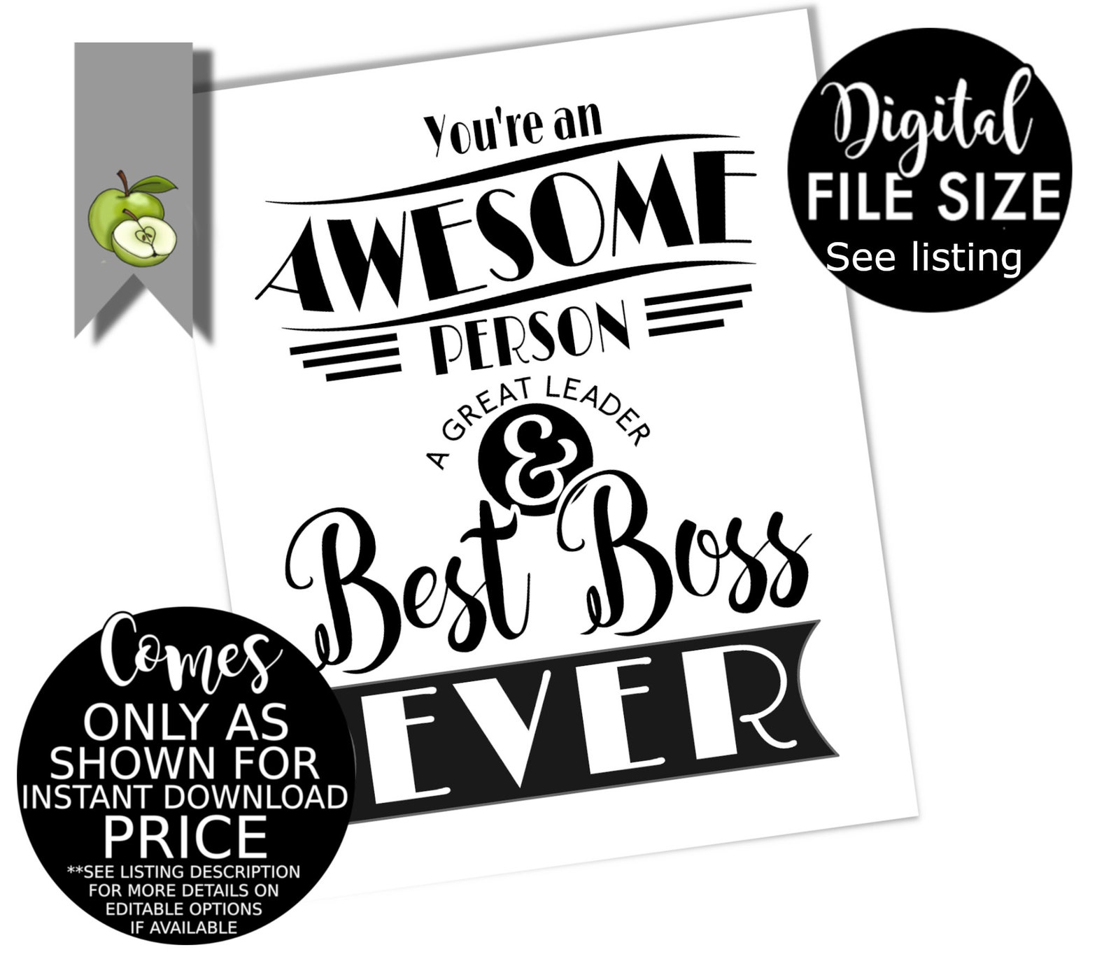Best Boss Ever Printable Boss Gift Awesome Boss Best Boss Etsy
