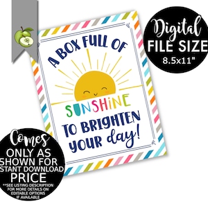 a box of sunshine to brighten your day, school supplies, back to school , Bright yellow sunshine, Hamper, Printable INSTANT DOWNLOAD