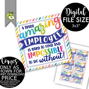 Employee Thank You - Awesome Staff Recognition, Amazing Employee Appreciation Gift Tag - Best Employee  Printable best employee