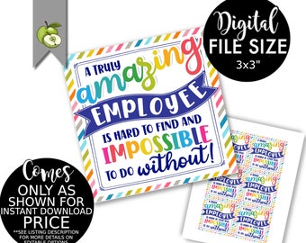 Employee Thank You - Awesome Staff Recognition, Amazing Employee Appreciation Gift Tag - Best Employee  Printable best employee