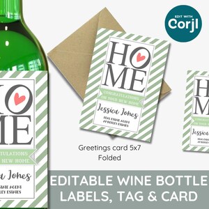 Rótulo de garrafa de vinho EDITÁVEL, etiqueta para casa nova, cartão para casa nova, Rótulo de vinho para casa, imóveis, DOWNLOAD INSTANTÂNEO, fim de período, rótulo comercial