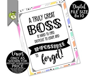 Boss appreciation day week, Boss week, boss card, boss gift, thank you boss, mentor, leader, Typographic, printable, retirement leaving gift