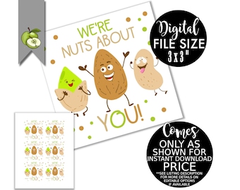 we're Nuts about you,  NUTS gift tag, mixed nuts day, printable, hamper tag, teacher appreciation, peanut, mixed nuts, INSTANT DOWNLOAD