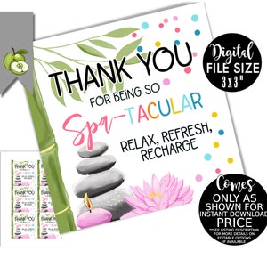 Spa Thank you gift tag, Pamper Hamper Spa Day, treat yourself, Teacher Appreciation, Luxury creams, printable INSTANT DOWNLOAD