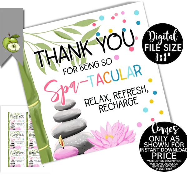 Spa Thank you gift tag, Pamper Hamper Spa Day, treat yourself, Teacher Appreciation, Luxury creams, printable INSTANT DOWNLOAD