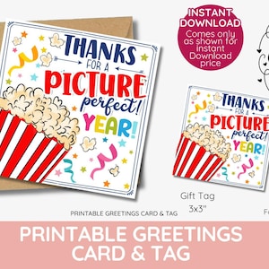 Kinokarte druckbare Lehrermarke & Karte, druckbare Pdf, Bild perfektes Jahr, Filmgeschenk, Filmpass, Popcorngeschenk, druckbares Jahresende