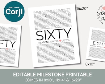 60 motivi modificabili per cui ti amiamo, 60° compleanno, 60 cose che amiamo di te modello download digitale, stampabile, ricordi, pensione, m9, Q2.