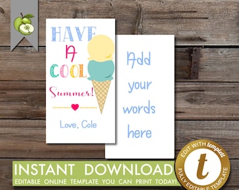 cool summer gift tag, squishies, ice-cream, editable tag, ice tag, graduation tag, last day of kindergarten, squeeze, Teacher tag, Printable