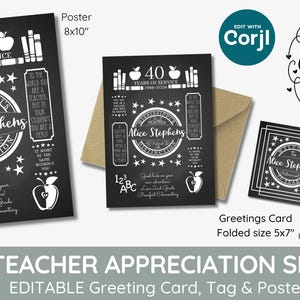 Affiche et étiquette personnalisées de carte-cadeau de retraite d'enseignant, étiquette de faveur modifiable Meilleur enseignant, semaine d'appréciation de l'enseignement supérieur à l'université, collègue personnalisé