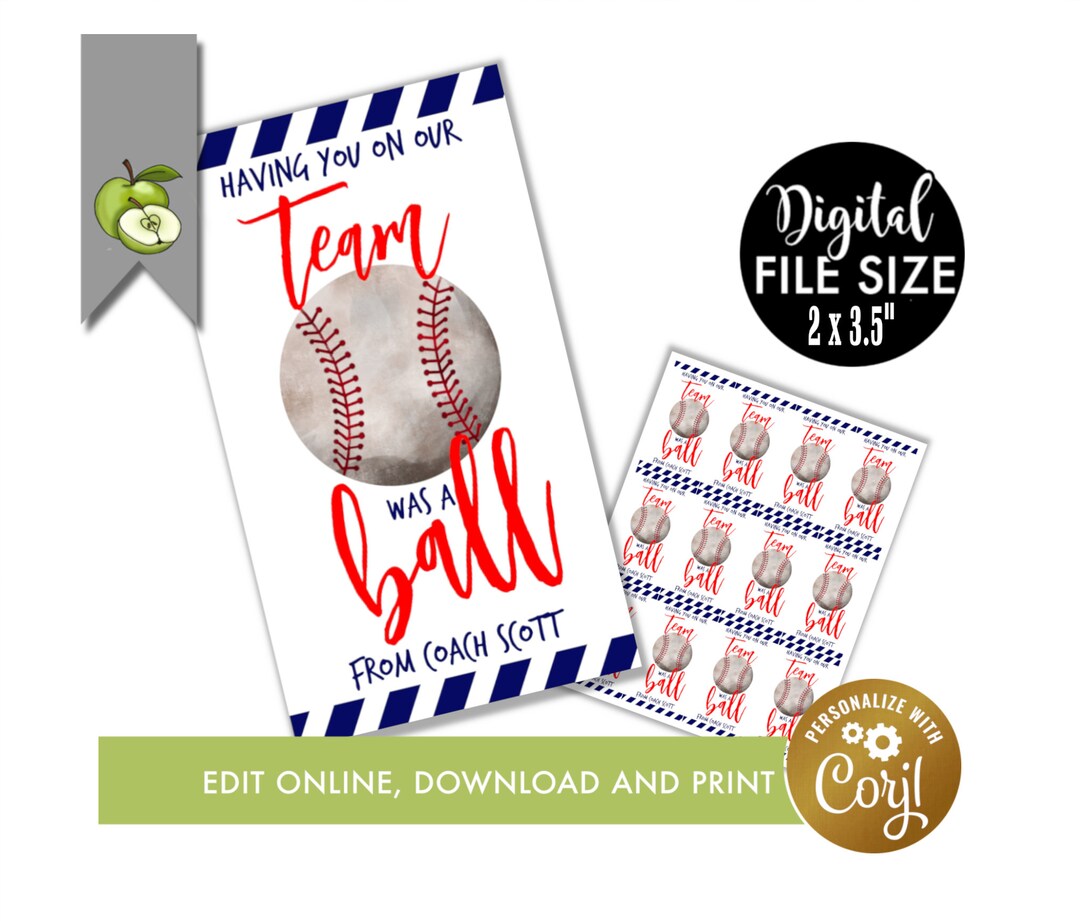 Editable Basebll Gift Tag, Personalized Baseball Coach Gift Tag, Coach ...