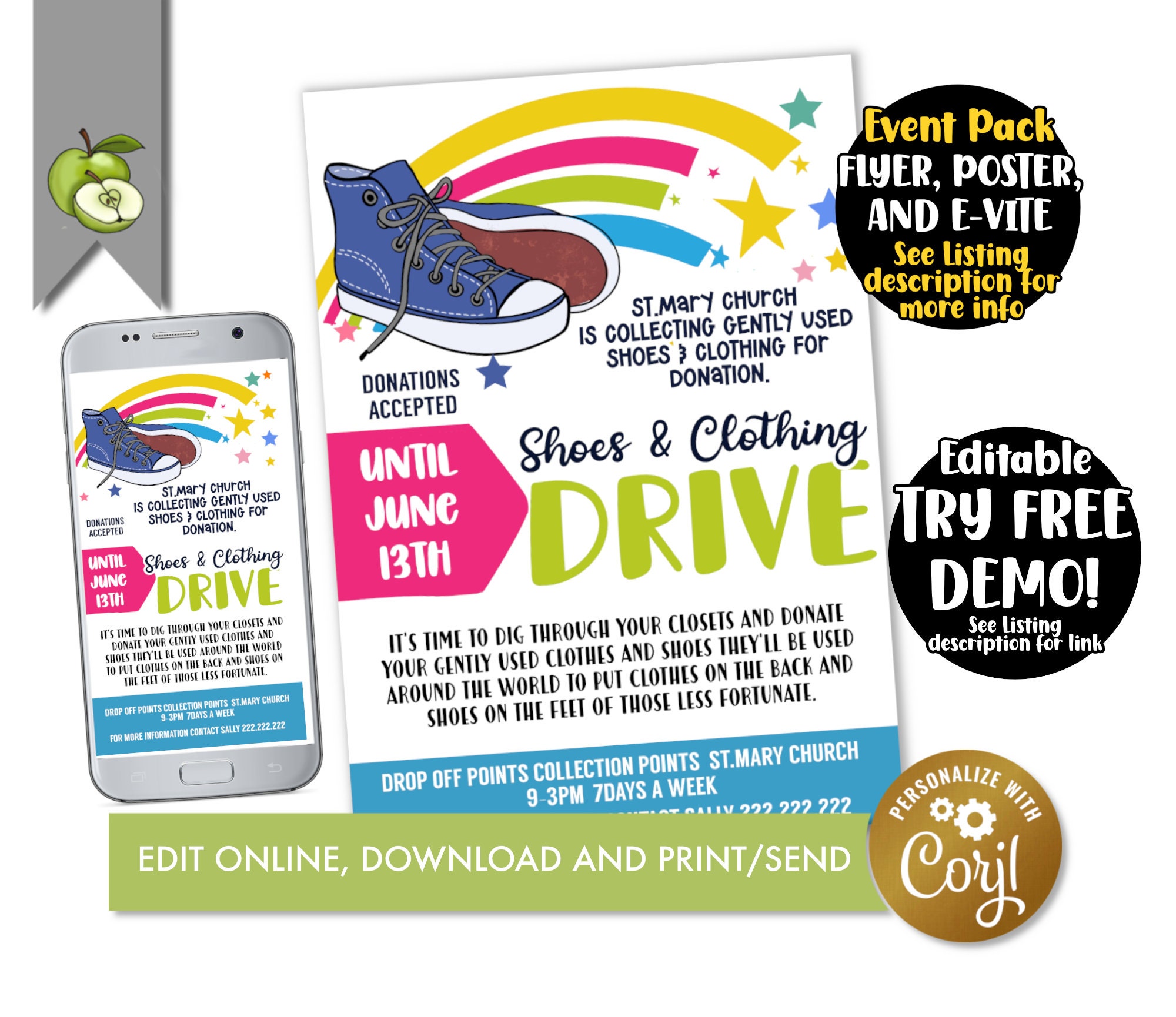 Clothing drive charity poster shoe drive homeless flyer 