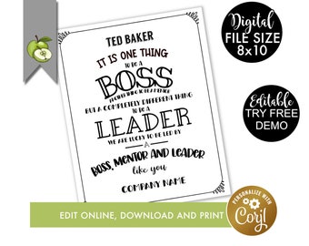 Editable BOSS DAY gift, Personalised typography, Boss, wall art, personalised, leader, boss, digital file,  men, women, Printable corjl