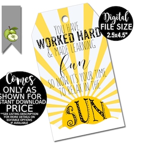 worked hard & made learning fun gift tags, summer sun, beach theme, end of year tag, beach tote, Teacher tags, Thank you, Printable DOWNLOAD