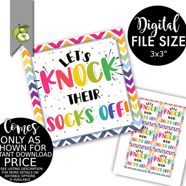 Dance completion team sock gift tags, knock their socks off, you are toe-tally awesome, cheer team, toe socks pun, Instant download