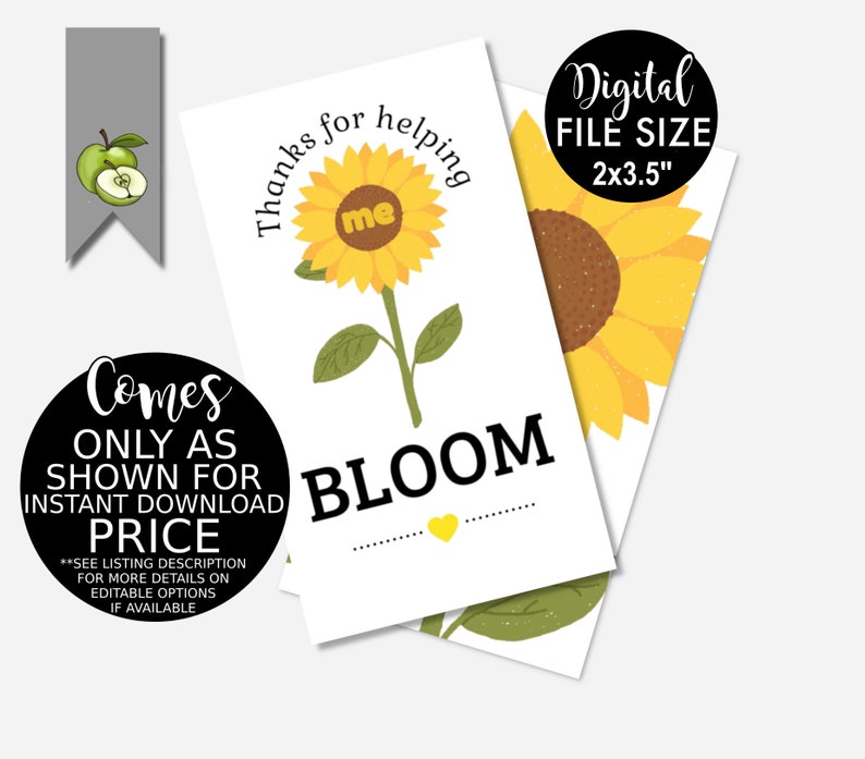 Teacher Appreciation sunflower plant gift tag thanks thank you for helping me bloom sunflower gift tag Teacher Gift Printable