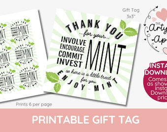 Mint Thank You Tags, Volunteer Mint Labels, Printable, INSTANT, PTA Staff essential worker employee teacher Appreciation Mint Favor Label