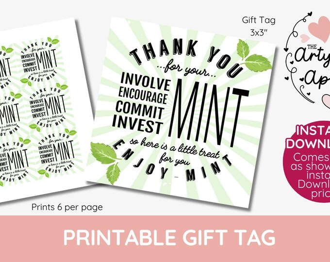 Thank You for Your Commitment Gift Tag, Boss Mint Gift Tag, Volunteer ...