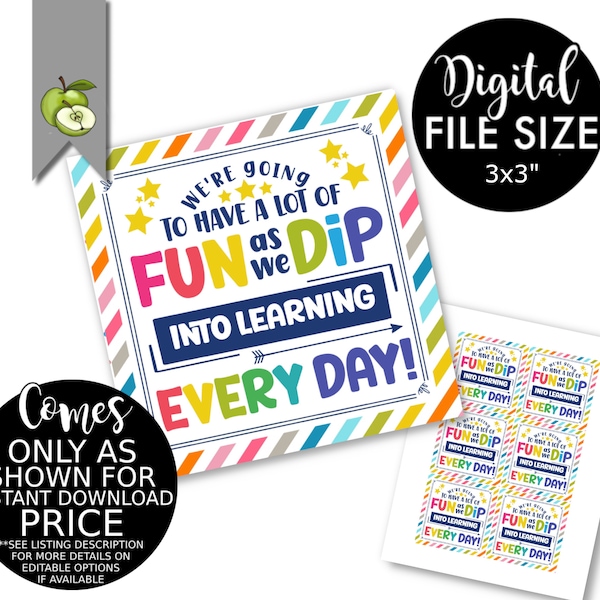 We're going to have a lot of FUN as we Dip into learning every day gift tag! back to school, meet the teacher printable, INSTANT DOWNLOAD