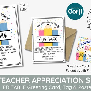 Bearbeitbare Lehrer Wertschätzung Woche Klasse Name Bleistift Geschenk, Bester Lehrer Geschenkanhänger, benutzerdefiniertes druckbares Poster, Kindergarten Grundschule