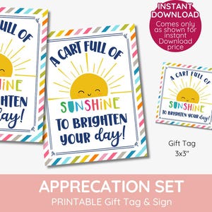 a Cart or bag full of sunshine, school supplies, back to school stationery supplies, Bright yellow sunshine, Hamper Printable staff gift tag