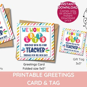 I/WE won the Lotto having you as my teacher, lotto teacher gift tags, printable, end of year tag, best teacher, Jackpot, INSTANT DOWNLOAD