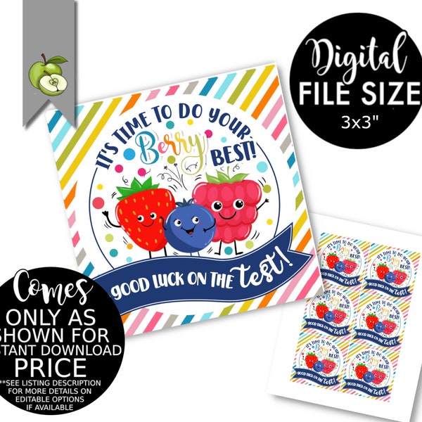 it's time to do your berry best testing day printable classroom gift tag, fruit hamper snack strawberries raspberries, exam SATS tests quiz