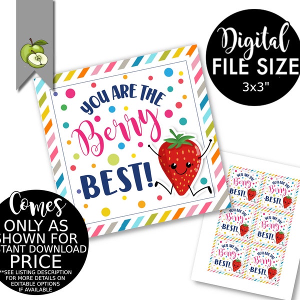 You are the berry best gift tag, Thank you, Strawberry Teacher appreciation end of year, foodie, Printable fruit basket raspberry blueberry