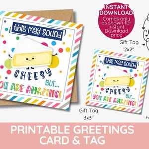 Cheese Lover's-cadeaukaartje, je bent geweldig, afdrukbaar snacklabel, kaasachtige bedankkaart, instant download, kaassnack, is misschien kaasachtig