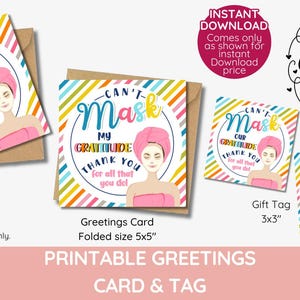 Can't Mask onze dankbaarheid afdrukbare cadeaukaartje en kaart, vrijwilliger, waardering leraar gezichtsmasker, medewerker waardering personeel DOWNLOAD