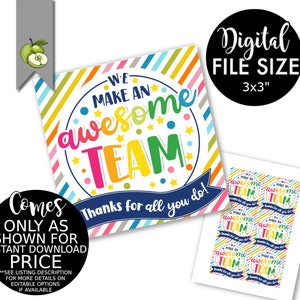 Team staff appreciation gift tag, we make an awesome team, Thank you staff favor tag, Printable, INSTANT DOWNLOAD, great teamwork PTO pat