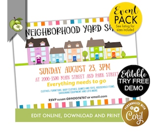 yard sale Template, Neighborhood yard sale event, EDITABLE rummage sale, School Church Fundraiser, Garage sale, printable