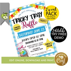 Editable Tricky tray raffle fundraising flyer, social media Fundraiser Digital Invite, charity Auction, Church, School Event editable