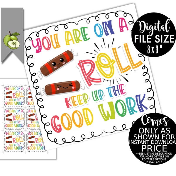 sweet Roll gift tag, You are on a ROLL! Keep up the good work. staff, Volunteers, team, group, Printable, INSTANT DOWNLOAD,