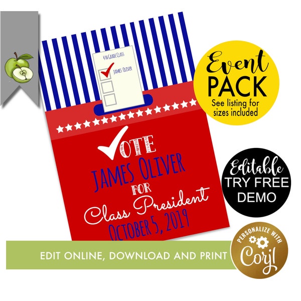 class voting flyer, class president, vice president, pta editable tag, class president, school vote tag, student election, Voting tag gift