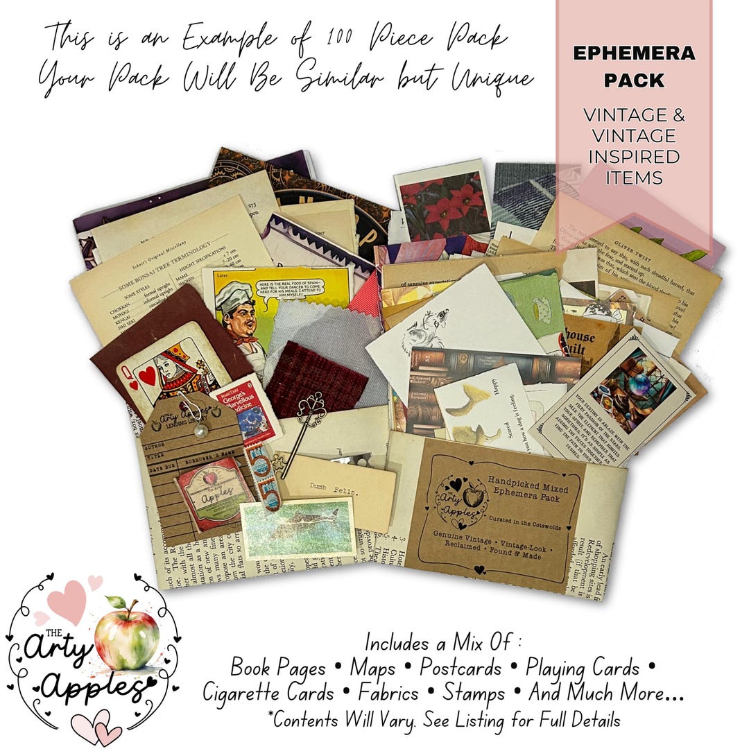 100 Piece Junk Journal Ephemera Mystery Pack – Vintage Book Pages ...