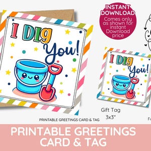 eimer & spaten geschenkanhänger und karte, ich baggere dich Geschenkanhänger Schaufel, Dig You Valentinstag Geschenkanhänger, Sommer Geschenkanhänger für das Schulzimmer, Freund Wertschätzung