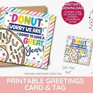 donut worry printable gift tag & card, back to school new class student gift, meet the teacher Appreciation, Teacher Gift Tag, printable.