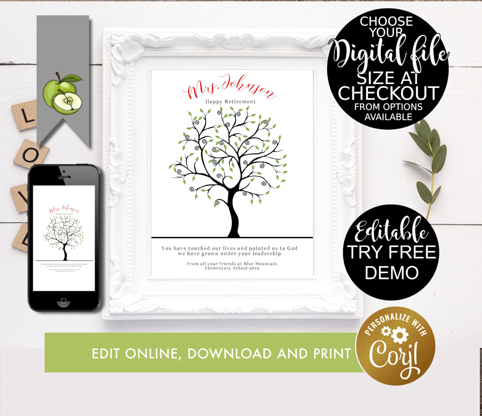 Editable Teacher Retirement Tree Customised Fingerprint | Etsy