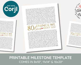 80 motivi per cui ti amiamo, modello modificabile per l&#39;80° compleanno, download digitale, 80 cose che amiamo di te, modifica su corjl compleanno stampabile, Q2